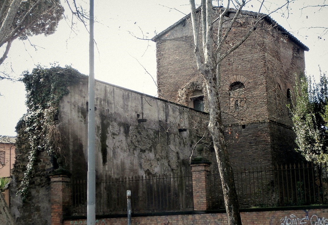 Surviving brick tower and section of the Aurelian Walls in the area of Lungotevere della Farnesina, Rome