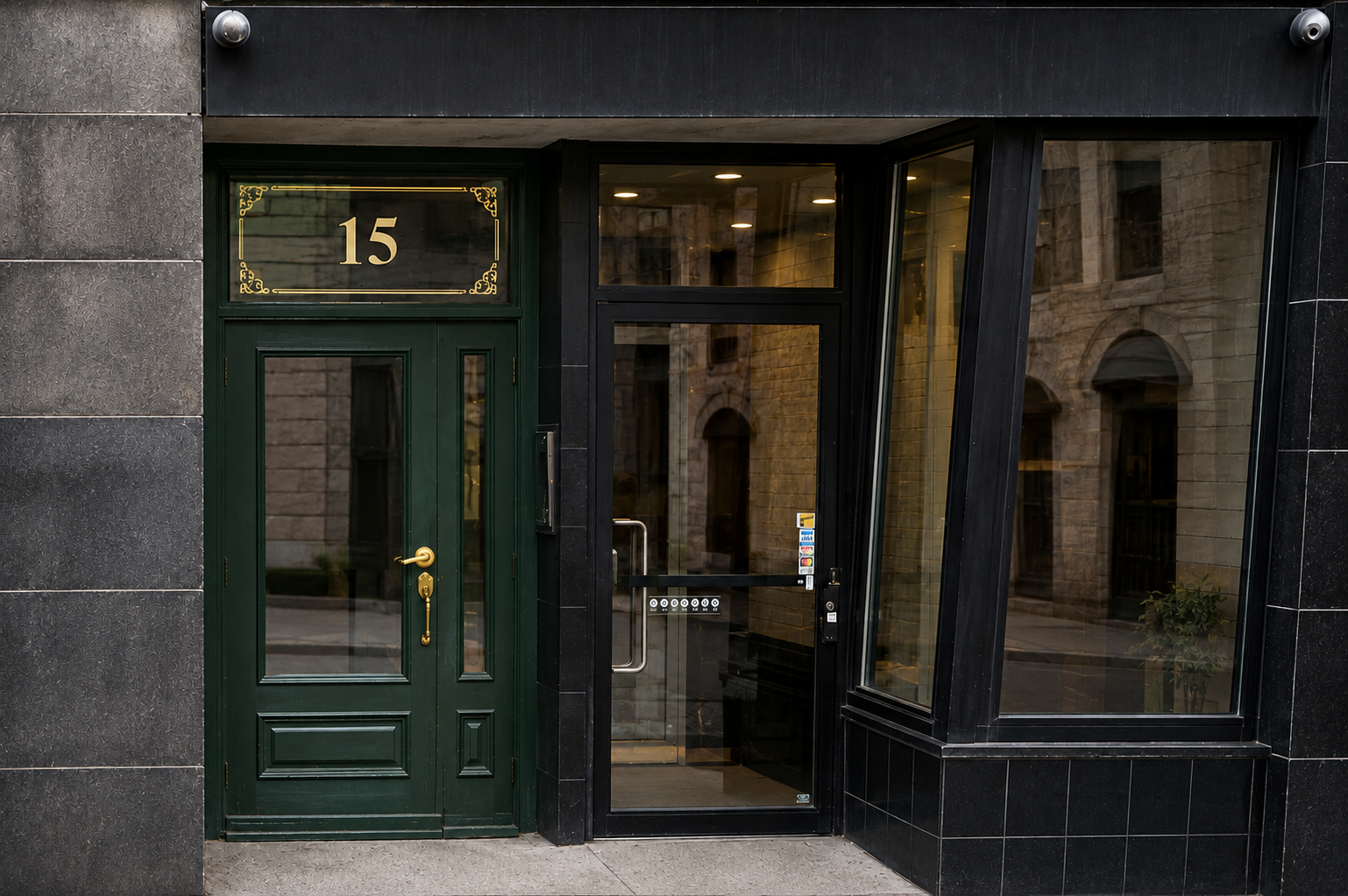 A doorway at 15 Rue Notre-Dame Ouest in Old Montréal